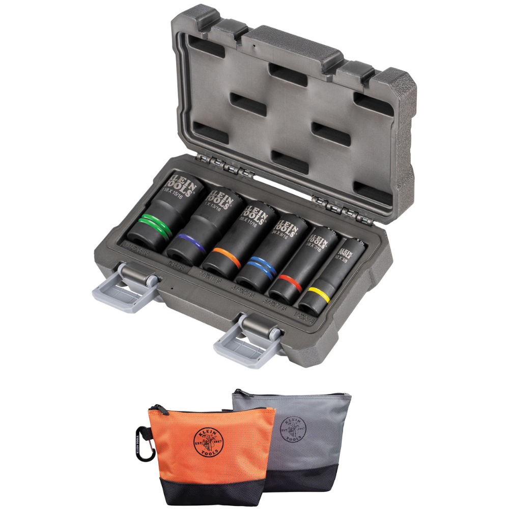 Klein Tools 2-In-1 Slotted Impact Socket Set with Free Stand up Zipper Bags from Columbia Safety